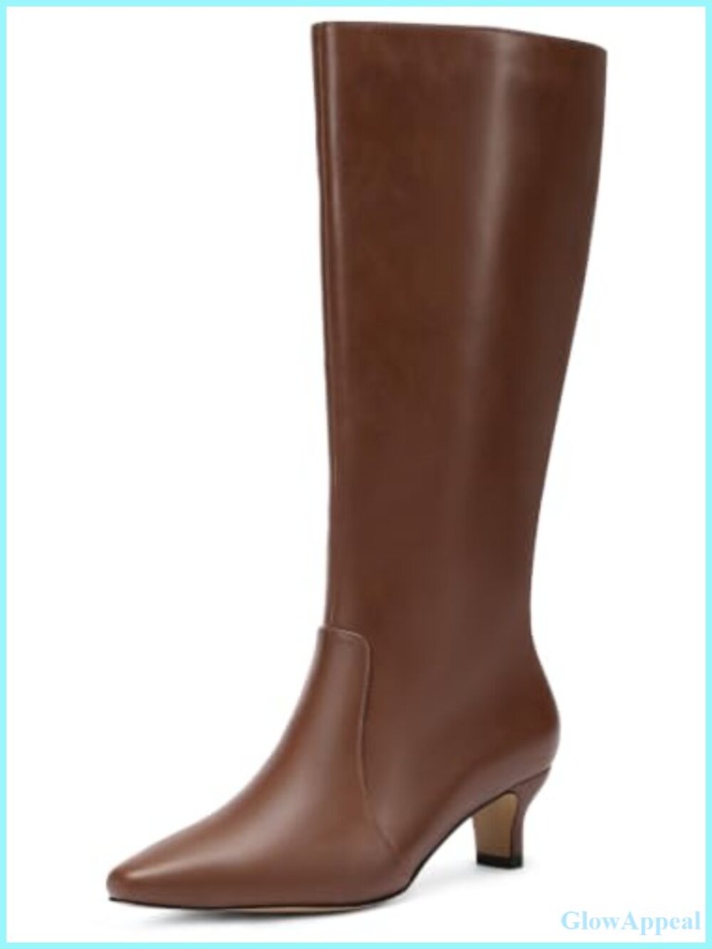 Wide Calf Knee-High Boots Kitten Heel Pointed Toe Faux Leather